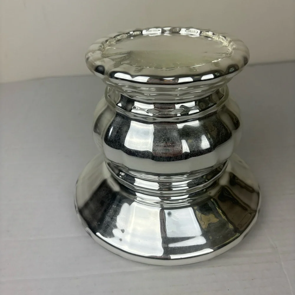 Dept 56 large silver hand-blown glass pedestal-ornament/candle/display